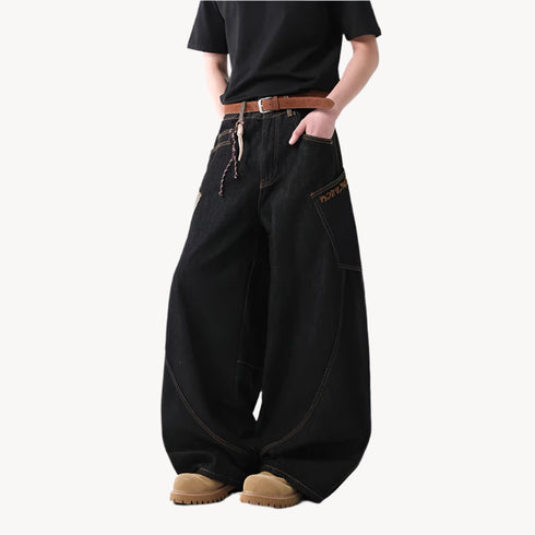 Y2K Leopard Patchwork Baggy Jeans
